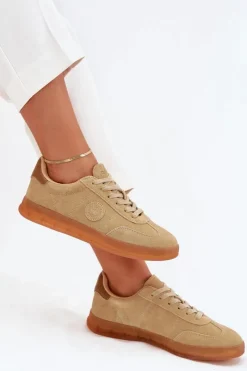 New Big Star Shoes Zamszowe Sneakersy Damskie Big Star RR274849 HI-POLY SYSTEM Beżowe Beżowy