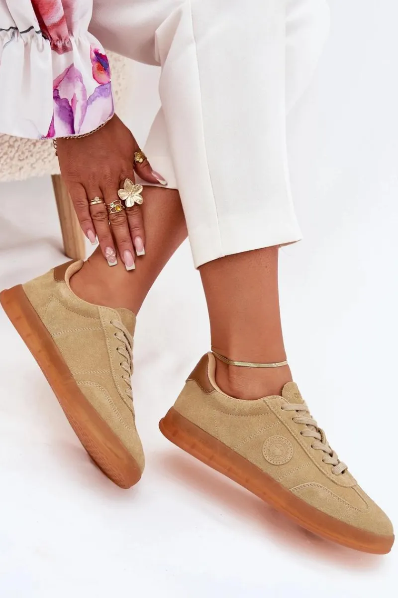 New Big Star Shoes Zamszowe Sneakersy Damskie Big Star RR274849 HI-POLY SYSTEM Beżowe Beżowy