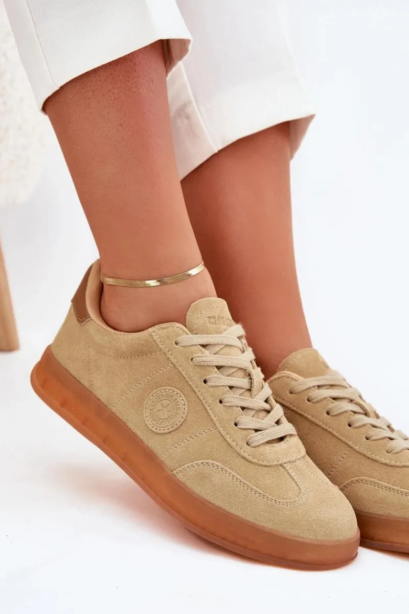 New Big Star Shoes Zamszowe Sneakersy Damskie Big Star RR274849 HI-POLY SYSTEM Beżowe Beżowy