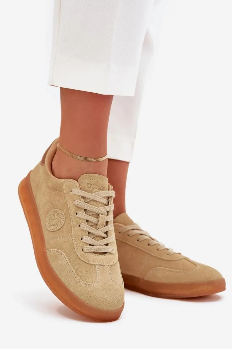 New Big Star Shoes Zamszowe Sneakersy Damskie Big Star RR274849 HI-POLY SYSTEM Beżowe Beżowy