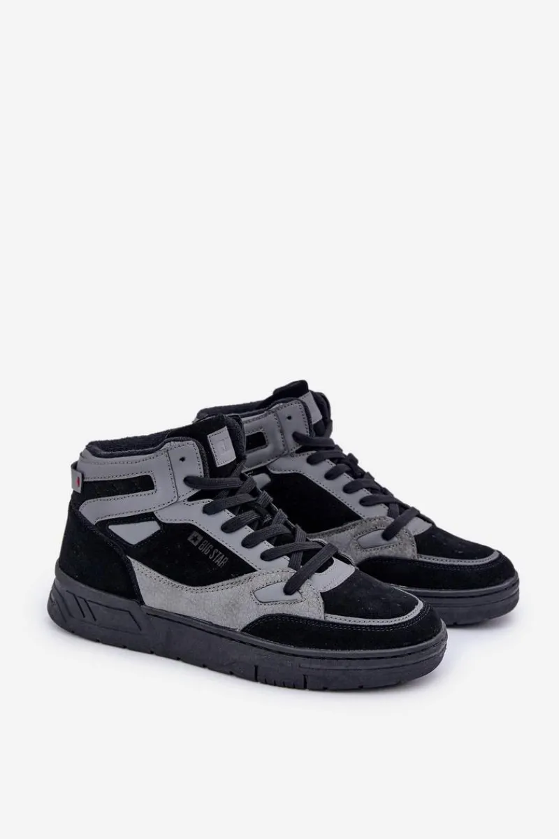 Obuwie Sportowe Męskie>Big Star Shoes Zamszowe Sneakersy Męskie Big Star OO174303 Hi-Poly System Czarno-Szare