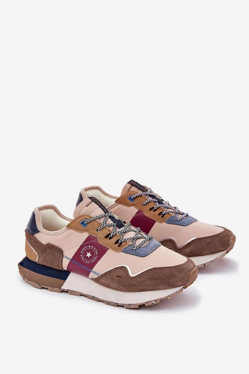 Obuwie Sportowe Męskie>Big Star Shoes Zamszowe Sneakersy Męskie Na Platformie Big Star RR174475 Hi-Poly System Beżowe Beżowy