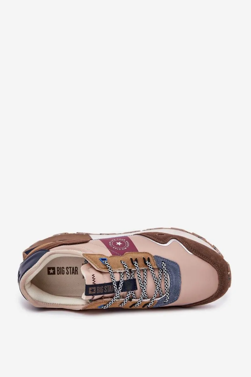 Obuwie Sportowe Męskie>Big Star Shoes Zamszowe Sneakersy Męskie Na Platformie Big Star RR174475 Hi-Poly System Beżowe Beżowy