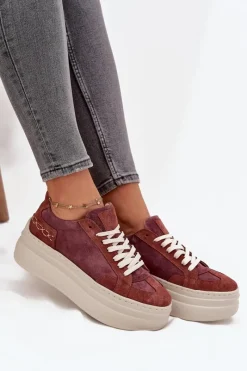Outlet Zamszowe Sneakersy Na Masywnej Platformie N1270S3 Fioletowe Damskie Buty Sportowe Na Platformie