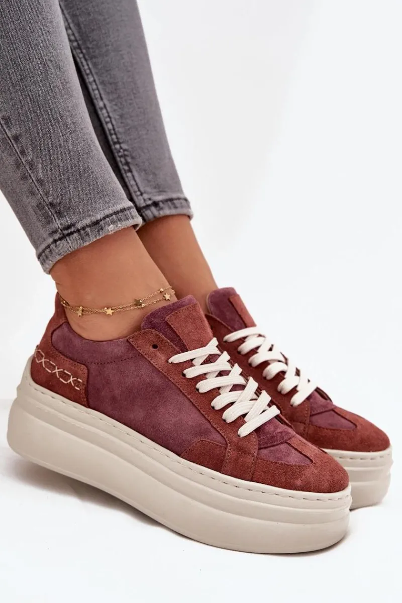 Outlet Zamszowe Sneakersy Na Masywnej Platformie N1270S3 Fioletowe Damskie Buty Sportowe Na Platformie