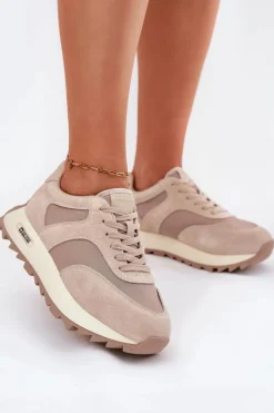 Discount Big Star Shoes Zamszowe Sneakersy Na Platformie Damskie Big Star RR274897 HI-POLY SYSTEM Beżowe Beżowy