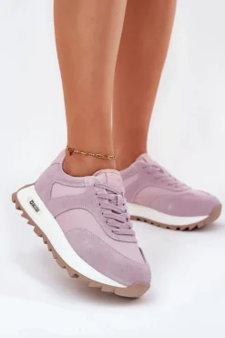 Buty Sportowe Big Star|Sneakersy Damskie>Big Star Shoes Zamszowe Sneakersy Na Platformie Damskie Big Star RR274900 HI-POLY SYSTEM Fioletowe Fioletowy