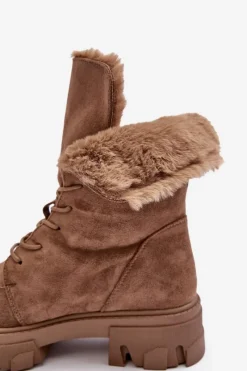 Online Zamszowe Sznurowane Botki Workery Z Futerkiem Ciemnobeżowe Frendo Damskie Botki Sznurowane|Czarne Botki