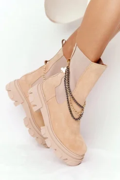 Zamszowe Sztyblety Workery Lewski Shoes 2998-0 Piaskowe Damskie Botki Wiosenne|Brązowe I Beżowe Botki