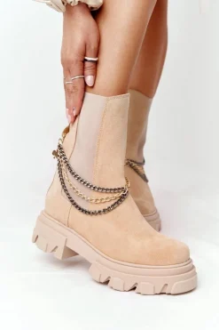 Zamszowe Sztyblety Workery Lewski Shoes 2998-0 Piaskowe Damskie Botki Wiosenne|Brązowe I Beżowe Botki