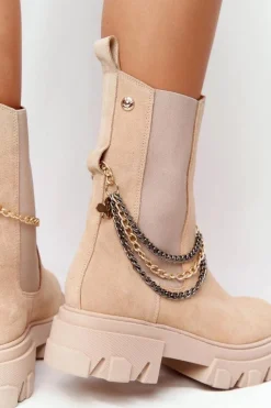 Zamszowe Sztyblety Workery Lewski Shoes 2998-0 Piaskowe Damskie Botki Wiosenne|Brązowe I Beżowe Botki