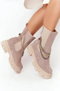 Sale Boto Zamszowe Sztyblety Workery Lewski Shoes 2998-0 Beżowe