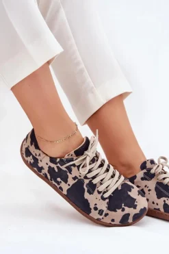 Zazoo Zamszowe Trampki Barefoot Damskie W Łaty N1120 Brązowo-Beżowe