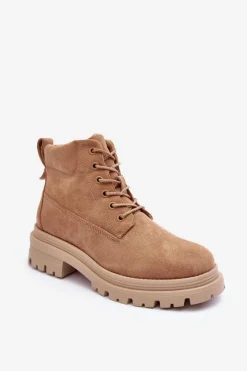 Hot Boto Zamszowe Trapery Botki Ocieplane Ciemnobeżowe Alden