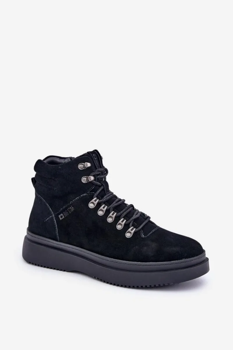 Clearance Zamszowe Trapery Męskie Ocieplane Big Star OO174187 Czarne Męskie Botki Męskie