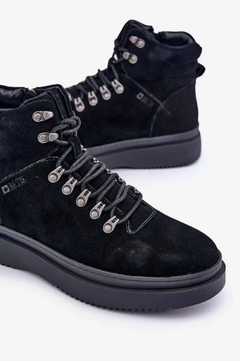 Clearance Zamszowe Trapery Męskie Ocieplane Big Star OO174187 Czarne Męskie Botki Męskie