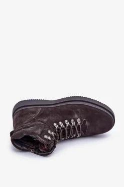 Outlet Zamszowe Trapery Męskie Ocieplane Big Star OO174189 Brązowe Męskie Botki Męskie