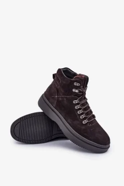 Outlet Zamszowe Trapery Męskie Ocieplane Big Star OO174189 Brązowe Męskie Botki Męskie