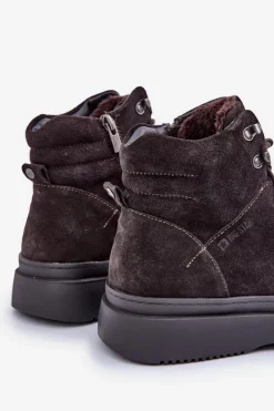 Outlet Zamszowe Trapery Męskie Ocieplane Big Star OO174189 Brązowe Męskie Botki Męskie