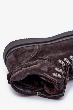 Outlet Zamszowe Trapery Męskie Ocieplane Big Star OO174189 Brązowe Męskie Botki Męskie