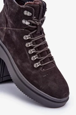 Outlet Zamszowe Trapery Męskie Ocieplane Big Star OO174189 Brązowe Męskie Botki Męskie