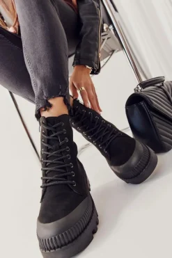 Clearance Boto Zamszowe Trapery Na Platformie Czarne Here I Am