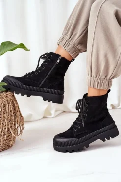 Clearance Boto Zamszowe Trapery Na Platformie Czarne Here I Am