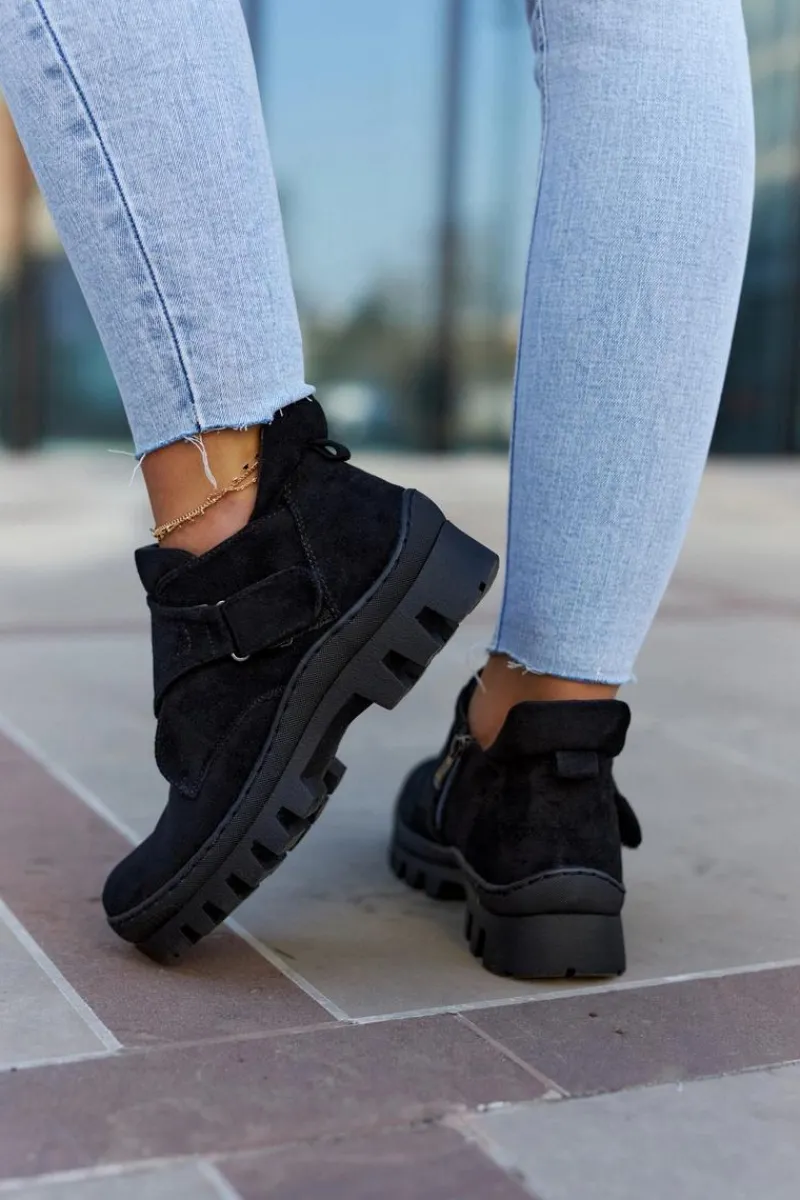 Discount Zamszowe Wiosenne Botki Trapery Na Suwak Czarne Remgate Damskie Botki Wiosenne|Damskie Trapery