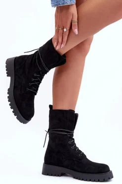 Botki Sznurowane|Czarne Botki>Boto Zamszowe Workery Botki Na Płaskim Obcasie Czarne Jence