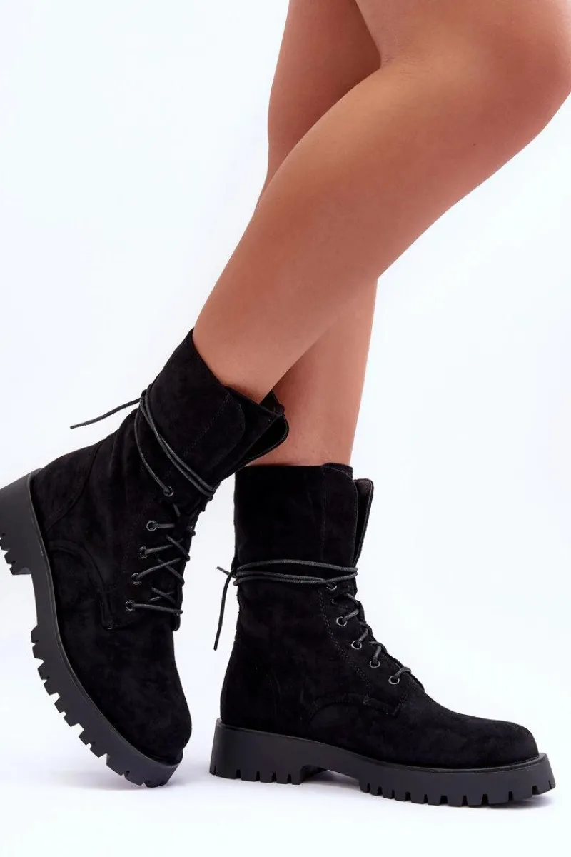 Botki Sznurowane|Czarne Botki>Boto Zamszowe Workery Botki Na Płaskim Obcasie Czarne Jence