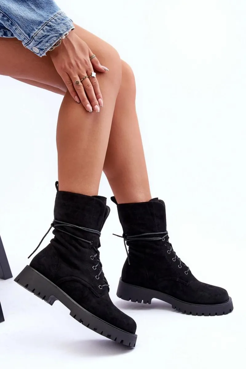 Botki Sznurowane|Czarne Botki>Boto Zamszowe Workery Botki Na Płaskim Obcasie Czarne Jence