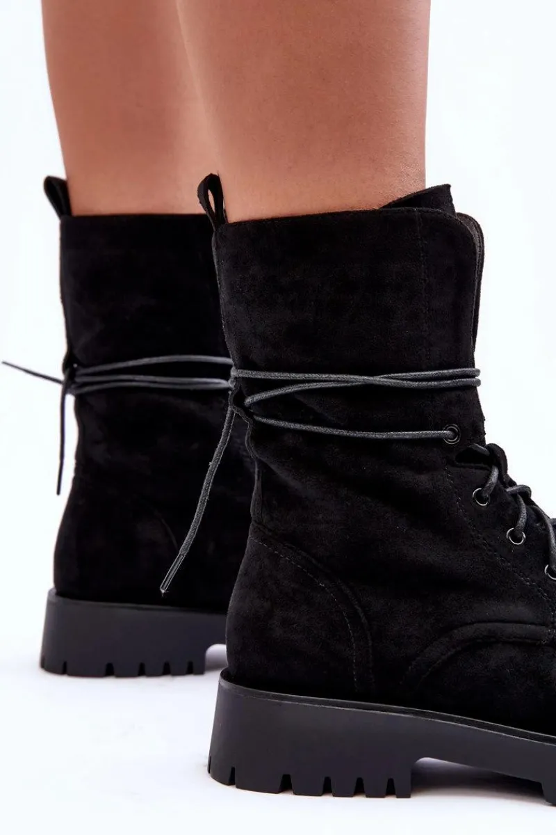Botki Sznurowane|Czarne Botki>Boto Zamszowe Workery Botki Na Płaskim Obcasie Czarne Jence