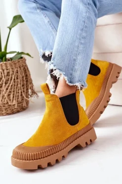 New Boto Zamszowe Workery Na Platformie Żółte Come With Me