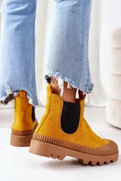 New Boto Zamszowe Workery Na Platformie Żółte Come With Me