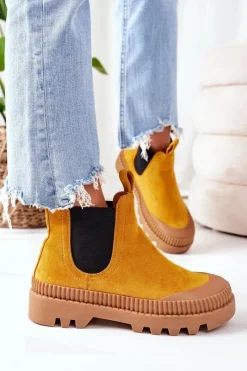 New Boto Zamszowe Workery Na Platformie Żółte Come With Me