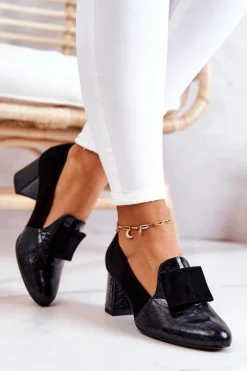 Clearance Zamszowe Wężowe Czółenka Czarne Diana Damskie Czółenka Zamszowe|Czółenka Na Słupku