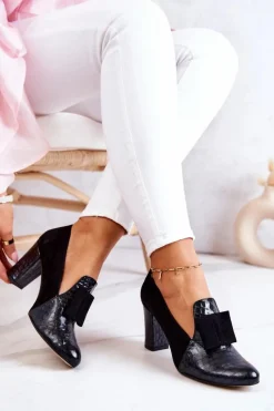 Czółenka Zamszowe|Czółenka Klasyczne>Boto Zamszowe Wężowe Czółenka Czarne Kathleen