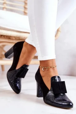 Czółenka Zamszowe|Czółenka Klasyczne>Boto Zamszowe Wężowe Czółenka Czarne Kathleen