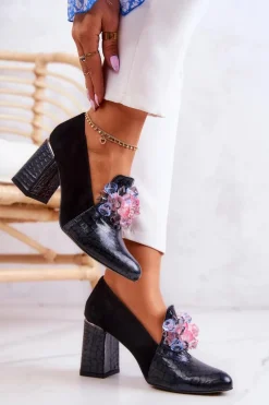 Best Boto Zamszowe Wężowe Czółenka Na Słupku Czarne Sofie