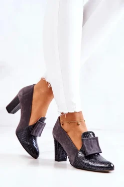 Online Boto Zamszowe Wężowe Czółenka Szare Kathleen