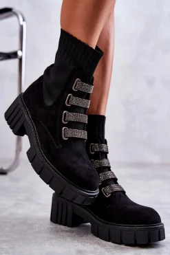 Czarne Botki|Brązowe I Beżowe Botki>Boto Zamszowe Wsuwane Botki Skarpetkowe Czarne Hope