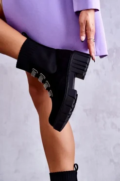 Czarne Botki|Brązowe I Beżowe Botki>Boto Zamszowe Wsuwane Botki Skarpetkowe Czarne Hope