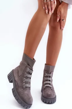Clearance Boto Zamszowe Wsuwane Botki Skarpetkowe Szare Hope