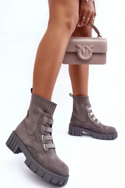 Clearance Boto Zamszowe Wsuwane Botki Skarpetkowe Szare Hope