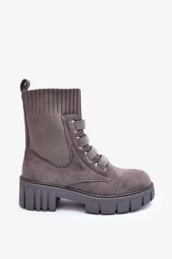Clearance Boto Zamszowe Wsuwane Botki Skarpetkowe Szare Hope