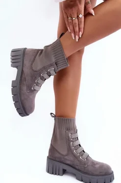 Clearance Boto Zamszowe Wsuwane Botki Skarpetkowe Szare Hope