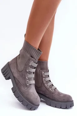 Clearance Boto Zamszowe Wsuwane Botki Skarpetkowe Szare Hope