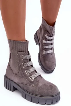 Clearance Boto Zamszowe Wsuwane Botki Skarpetkowe Szare Hope