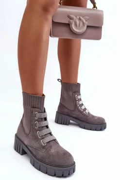 Clearance Boto Zamszowe Wsuwane Botki Skarpetkowe Szare Hope