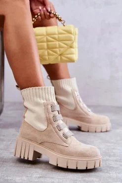 Outlet Zamszowe Wsuwane Botki Skarpetkowe Beżowe Hope Damskie Czarne Botki|Brązowe I Beżowe Botki